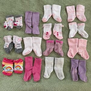 Assorted Baby Socks‎ Collection, 14 Pairs, Two w/Toe Rattles, Size 0-3 Months
